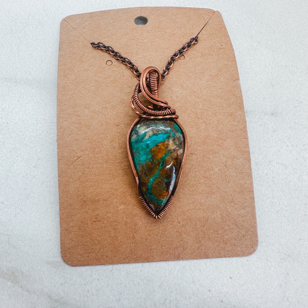 Chrysocolla wire wrapped necklace